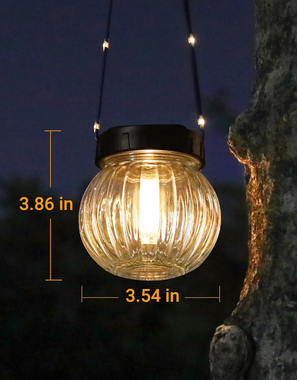 PARTPHONER Solar Lights Outdoor Waterproof 12-Pack, Solar Powered Hanging Lantern Ribbed Glass Hanging Globes for Yard Decor Christmas Decoration, Shepherd Hook, Garden Tree Ornaments, Clear - Image 6