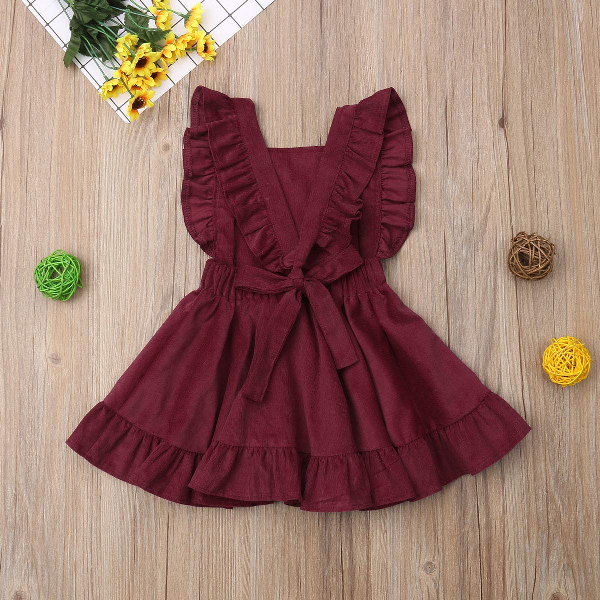 Douhoow Toddler Baby Girl Ruffle Sleeveless Dress Romper Jumpsuit Overall Cotton Skirt Outfits (4-5 T, Wine Red)