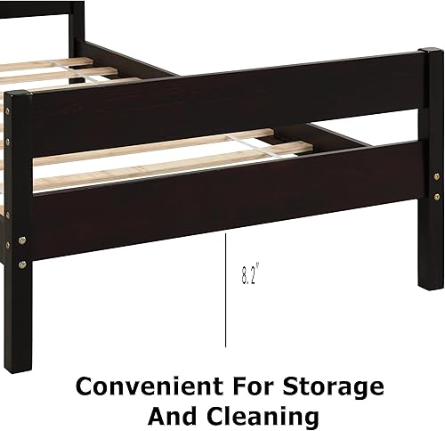 Miniatura 5 de Base de cama individual de madera con cabecero y estribo, base de colchón de plataforma individual con soporte de listones de madera para niñas y