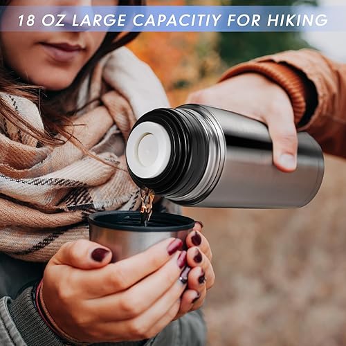 Miniatura 6 de Domensi 2 botellas térmicas de acero inoxidable de 17 onzas16.9 fl oz de agua caliente, tazas de viaje con taza de café sellado al vacío botellas