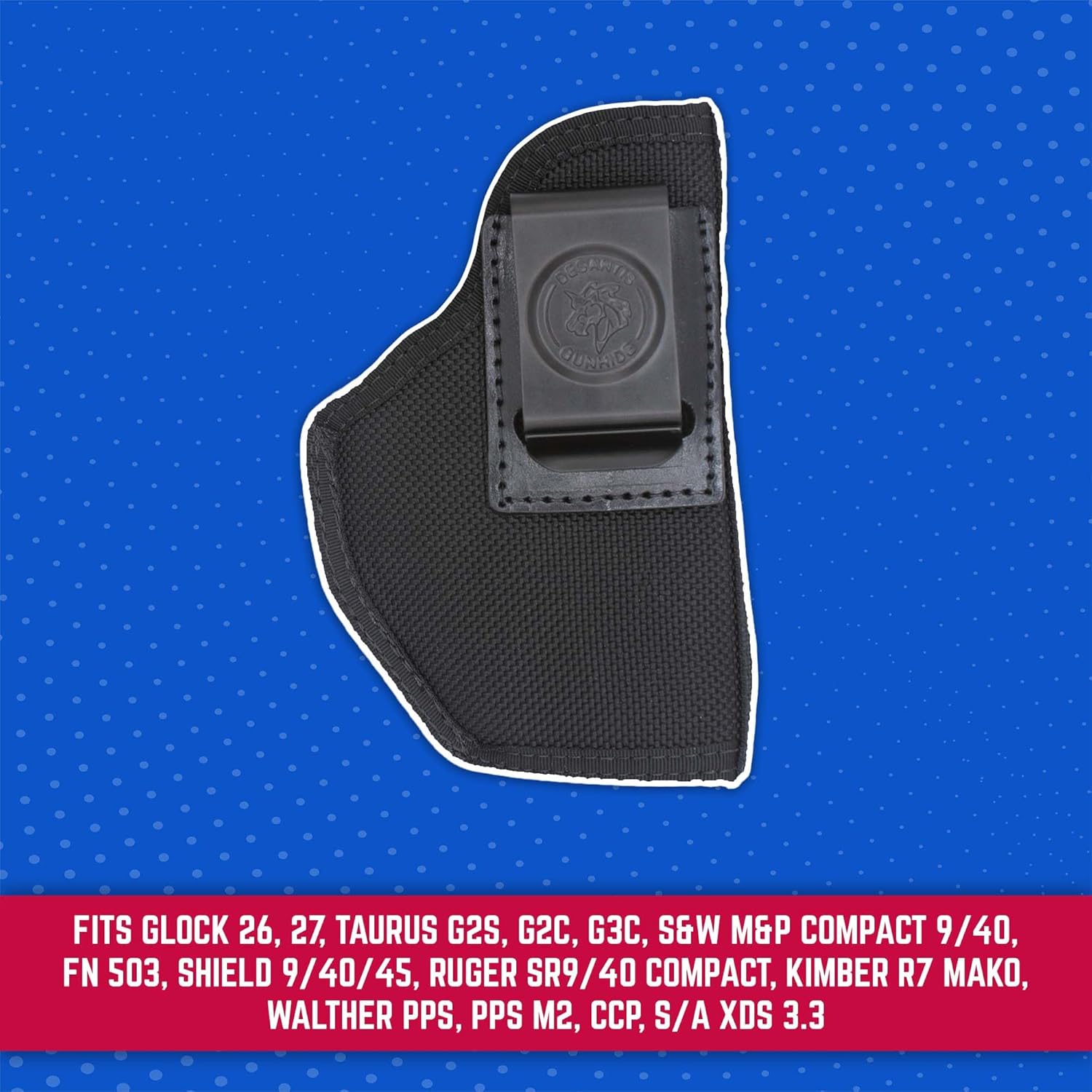 Desantis Super Stealth Gun Holster, Inside The Waistband Holster, Fits Glock 26, 27, Taurus G2S, G2C, G3C, M&P CPT 9/40, Shield 9/40/45, Walther PPS, and PPSM2, Ambidextrous IWB Holster, Black