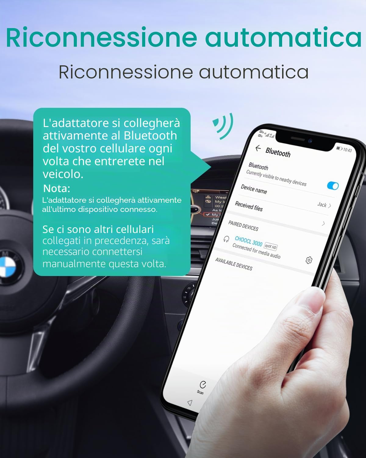 Adattatore Bluetooth con cavo Y per BMW USB & AUX ricevitore Bluetooth compatibile con sistema CIC/CCC – Alta qualità aptX-HD Sound