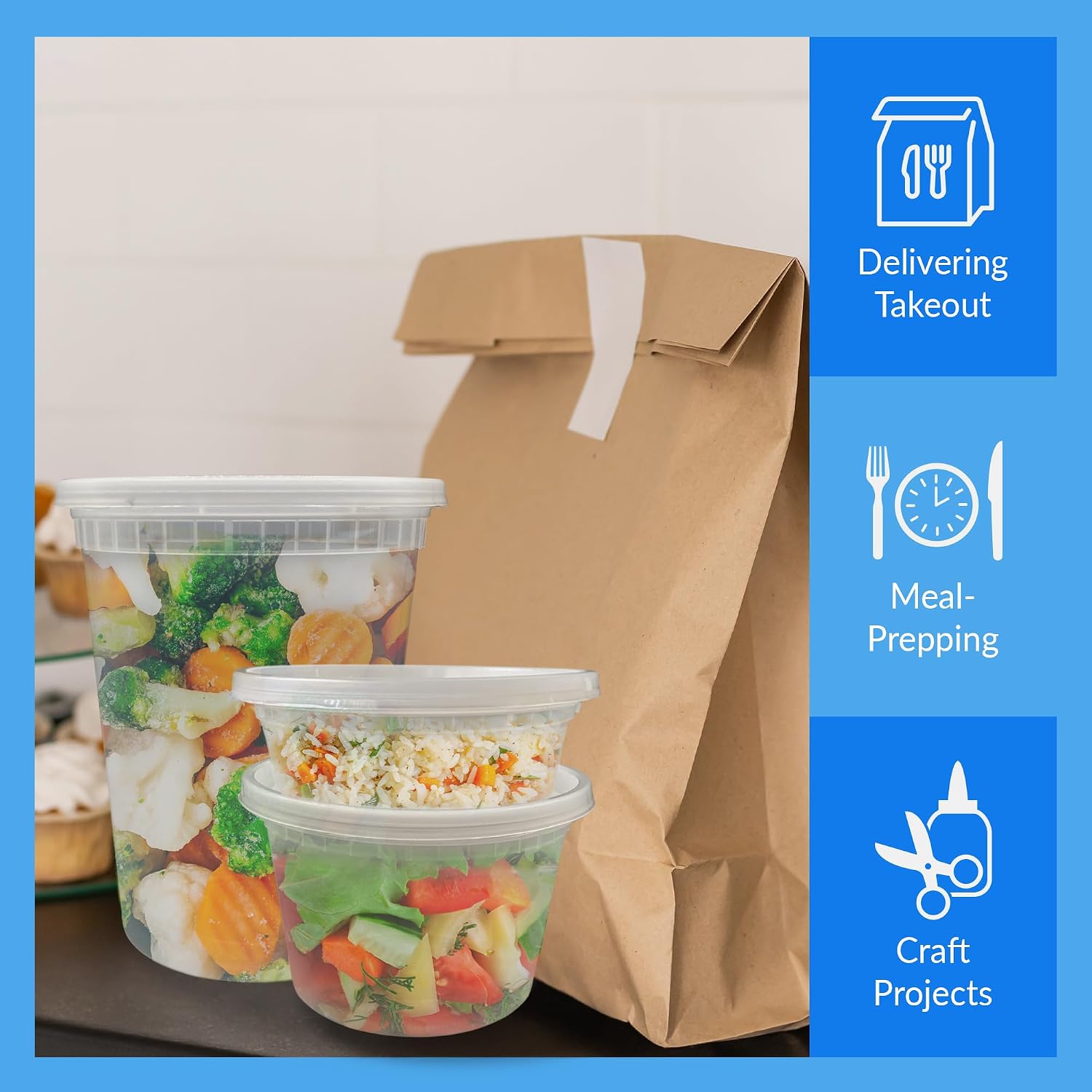 Reli. Deli Containers with Lids (100 Sets) 8oz, 16oz, 32oz Variety Pack | Disposable Plastic Food Storage Containers for Soup | BPA Free Microwave Freezer Safe | 8oz (40 pc) 16oz (40pc) 32oz (20 pc)
