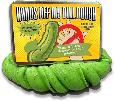 Hands Off My Dill Dough - Glow in the Dark Dill Infused Stress Putty - Funny Pickle Gag Gift for Women - Fidget Toys for Adults Stocking Stuffers Birthdays White Elephant