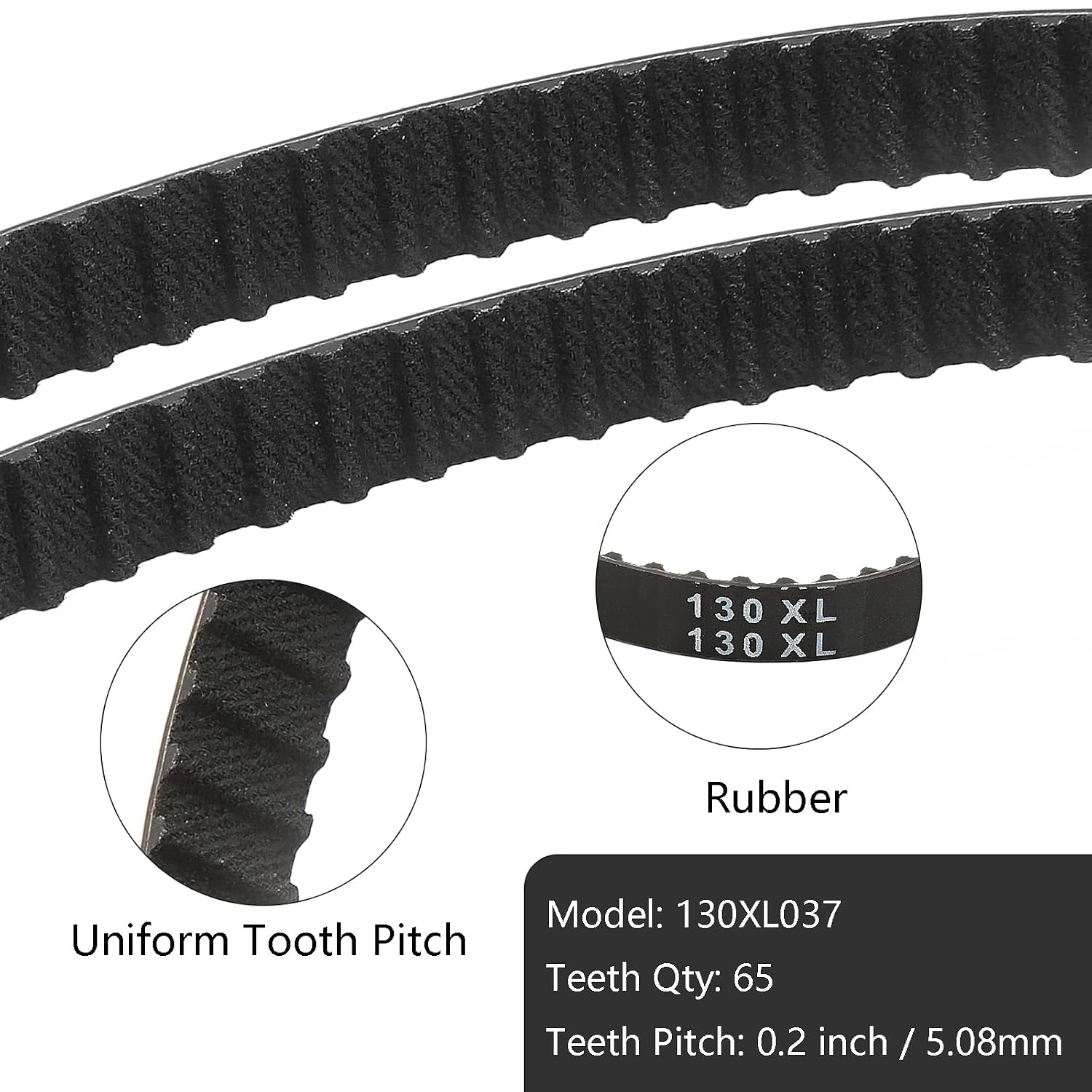 2Pcs 130XL Timing Belt, 65 Teeth, 10mm Width, Neoprene