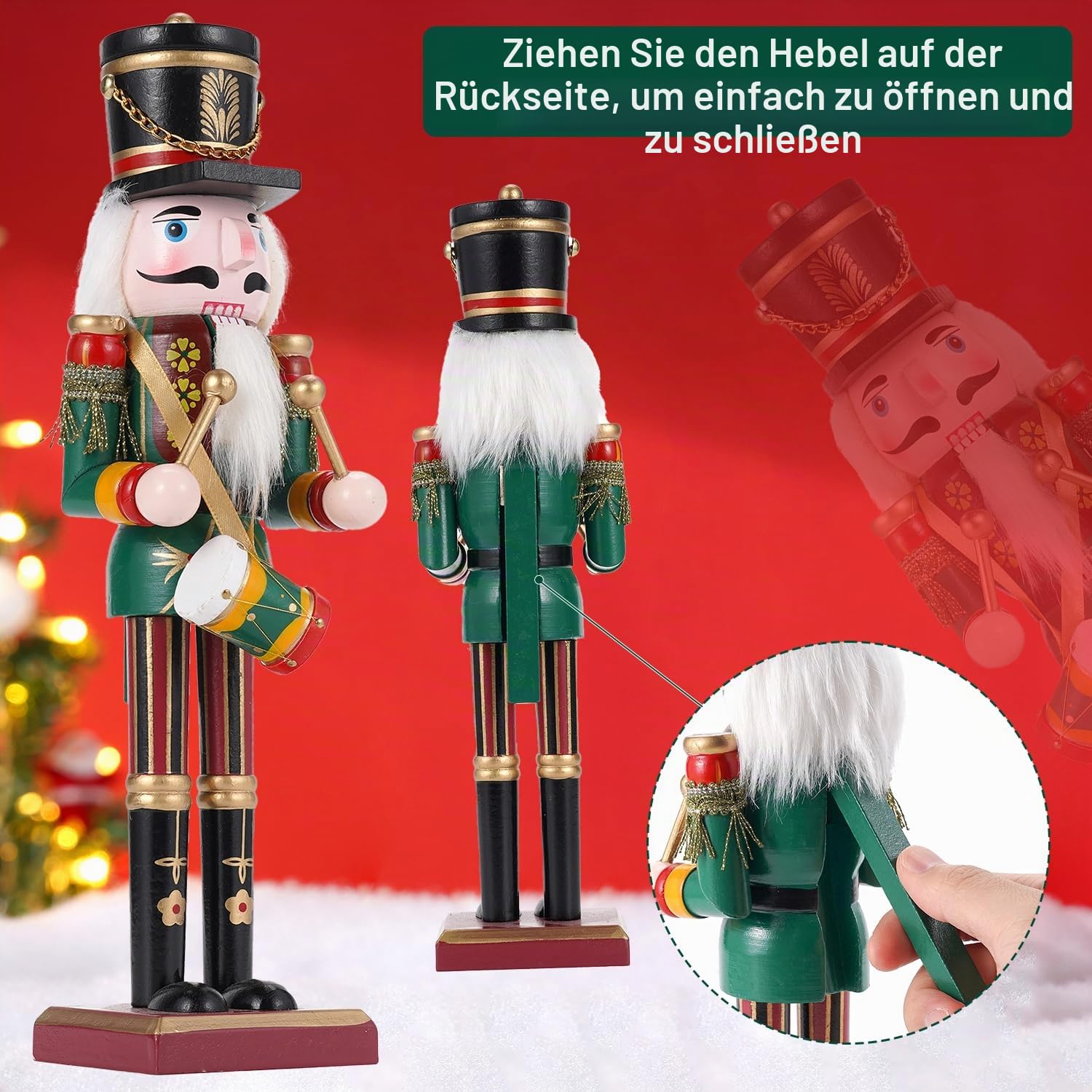 4pc Weihnachten Nussknacker Soldat 30cm Holz Nussknacker Weihnachtsdekorationen für Kamin, Weihnachten Nussknacker Figuren Indoor Weihnachtsdekorationen -Trompeter, Drummer, Schwertmänner, Pikeman