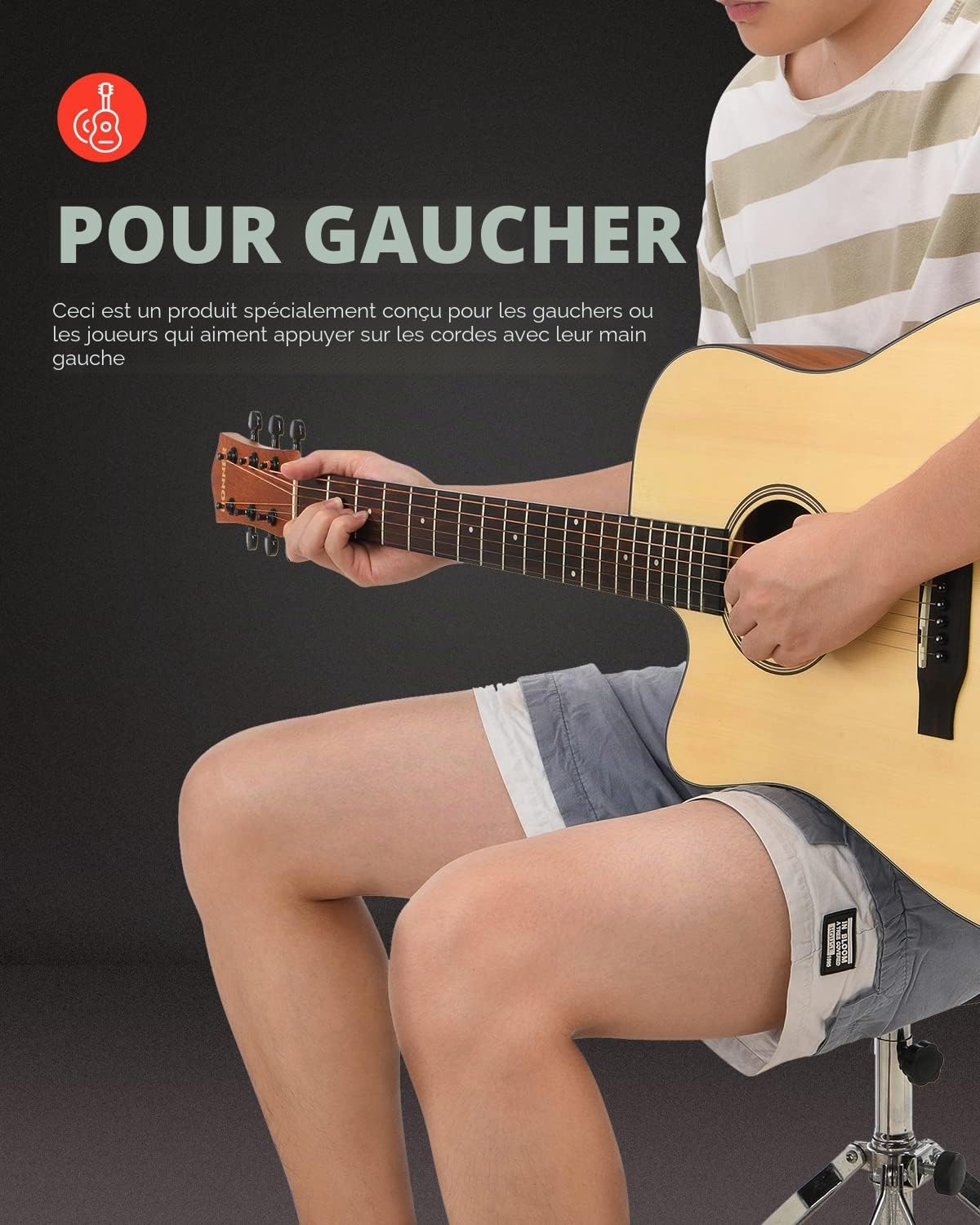 Donner Guitare Acoustique Gaucher 4/4 Adultes Guitare Folk Debutant Cutaway 6 Cordes en Epicéa et Acajou Avec Housse Tuner Capo(DAG-1CL)