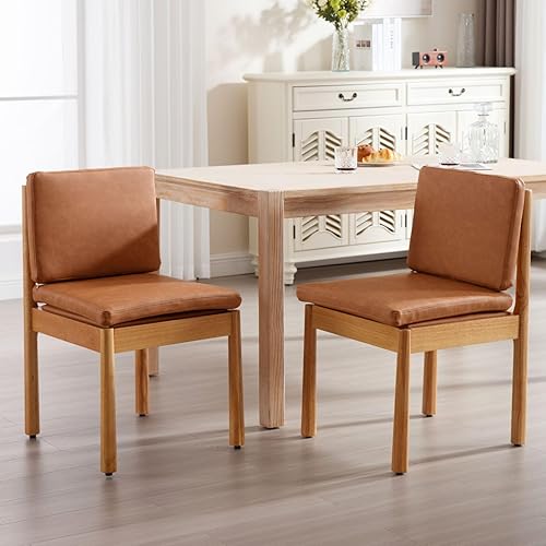 Miniatura 18 de Juego de 2 sillas de comedor blancas | Sillas laterales rústicas tapizadas de piel sintética para comedor Madera blanca Pu-natural,Beige Lino-Negro