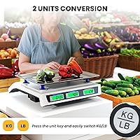 Vista 7 de Giantex Báscula de cálculo de precios 66 lb30 kg, báscula comercial recargable de alimentos con pantalla LCD doble, plataforma de acero inoxidable