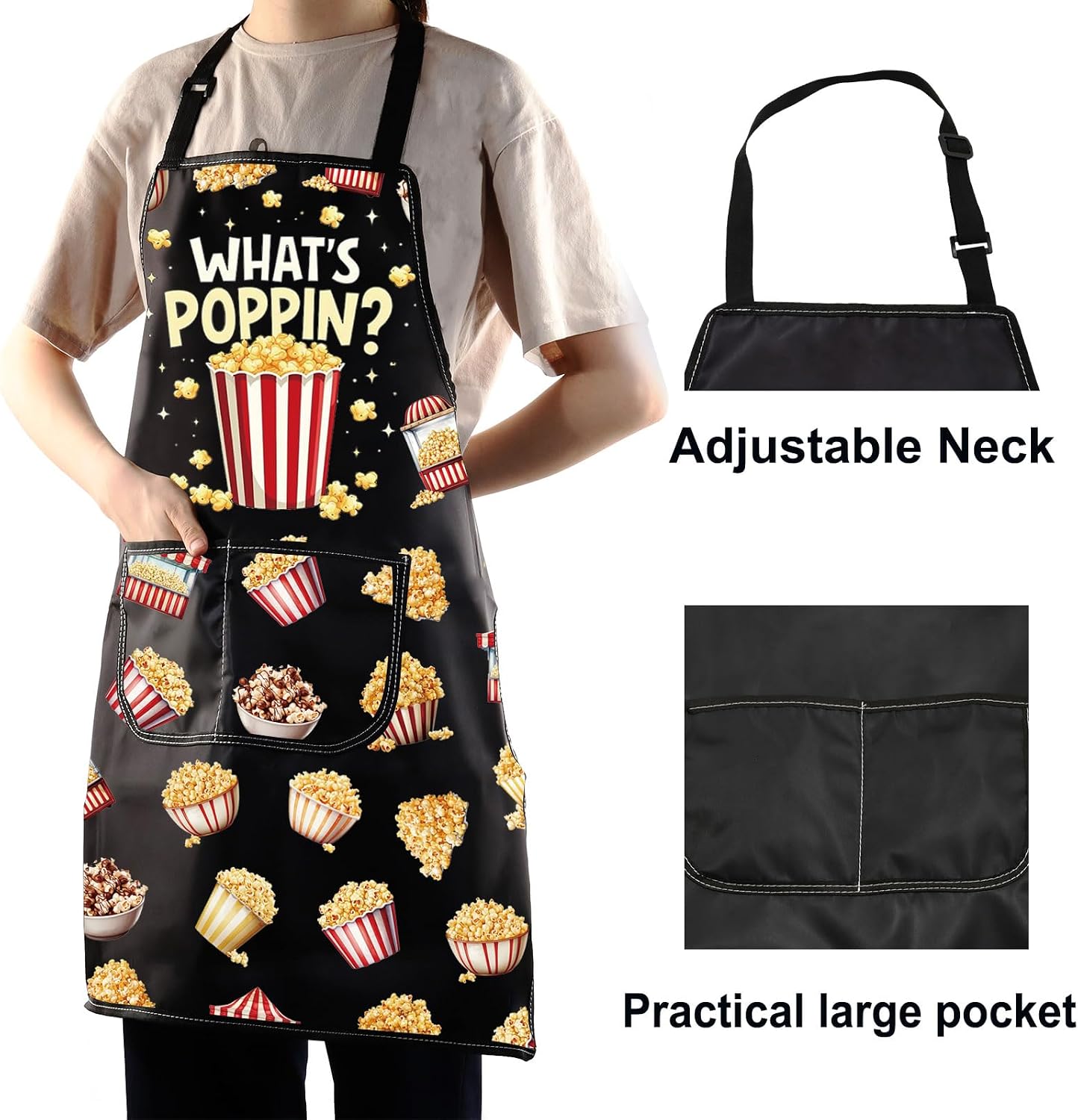 WZMPA Popcorn Maker Apron Puffed Rice Lover Gift What's Poppin Cooking Apron Buttered Popcorn Merchandise