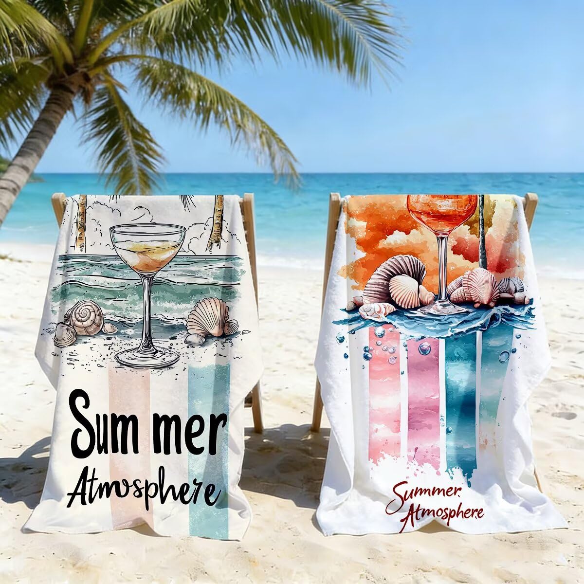 Toalla Playa 90x200 cm, Toalla Gimnasio Microfibra Secado Rapido, Juego de 2 Antiarena Toallas de Playa, Ligera Compacta Toallas Microfibra Grande para Viaje, Regalo Hombre Regalo Mujer (Cóctel) -5069
