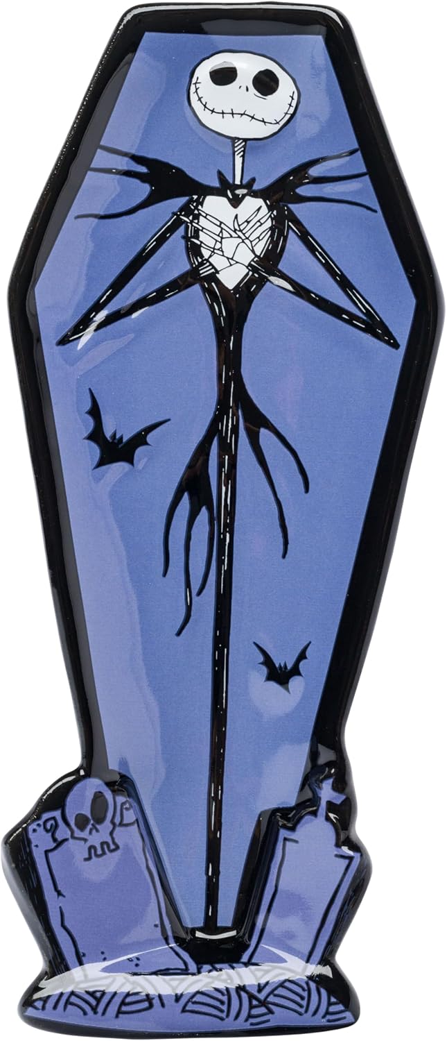 Silver Buffalo Disney Tim Burton's The Nightmare Before Christmas Featuring Jack Skellington Pumpkin King Coffin Shaped Sculpted Ceramic Spoon Rest