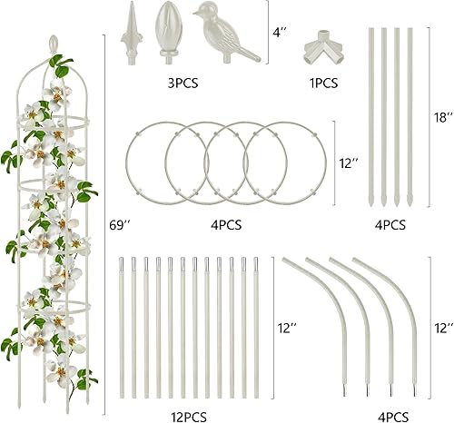 Miniatura 6 de Enrejado de obelisco de jardín para plantas trepadoras al aire libre, 6 pies, rosal, enrejado redondo para macetas, enrejado de flores de metal a