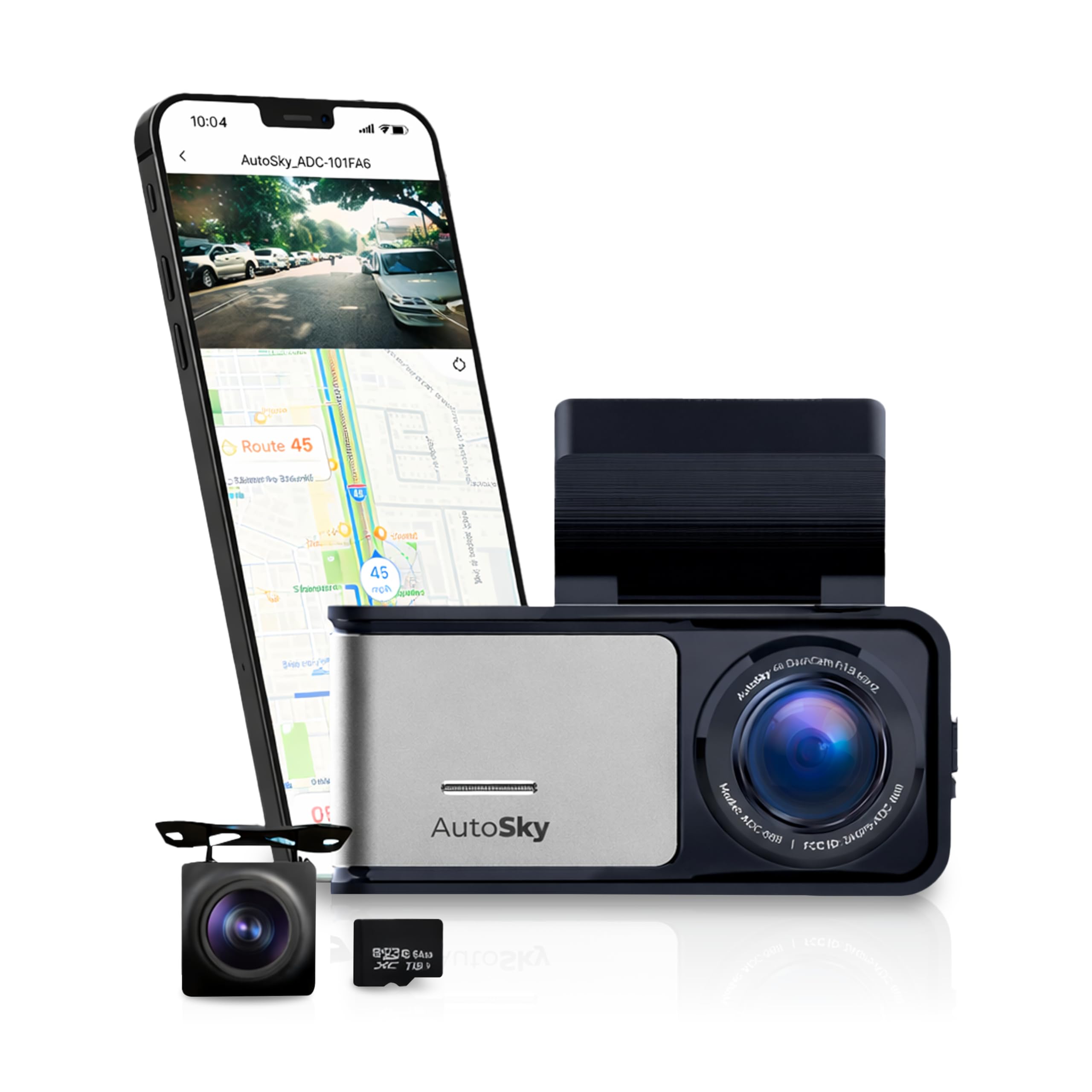 AUTOSKY Dual Dashcam 4K con GPS e WLAN, fotocamera frontale 4K Ultra HD, fotocamera posteriore 1080P, grandangolo 140°, sensore G, registrazione loop e time-​lapse, visione notturna, rilevamento del