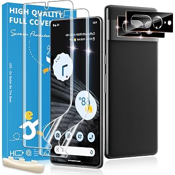 Pack of 2 + 2 Screen Protectors for Google Pixel 7 Pro [Non-Glass] + Camera Protective Film Fingerprint ID Support Traces Reducible Scratch-Resistant HD Clear Compatible with Pixel 7 Pro Screen Protector