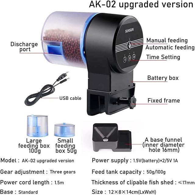 Foto 6 de 7 de PLABNK Alimentador automático de Peces, alimentador de Acuario con 2 dispensadores de Alimentos y Tapa