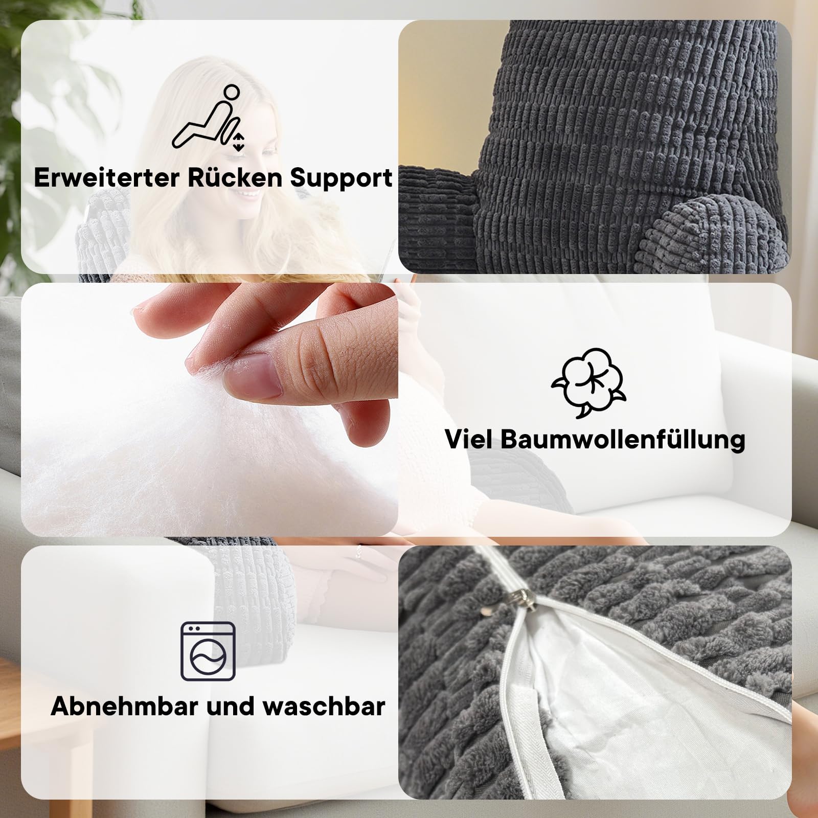 Lesekissen für Bett Und Sofa, Lesekissen mit RüCkenlehne für Erwachsene, Sitzkissen mit RüCkenlehne, RüCkenstüTze Geeignet zum Fernsehen, Lesen und Spielen mit Mobiltelefonen im Bett