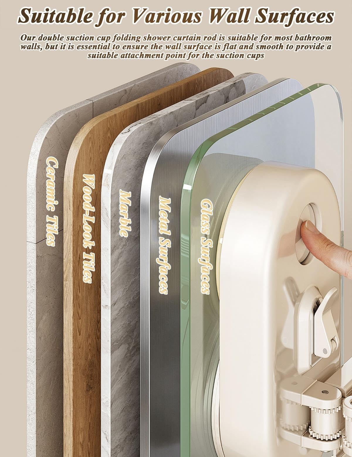 Tringle Rideau Douche sans Percage Pliable avec Double Ventouses