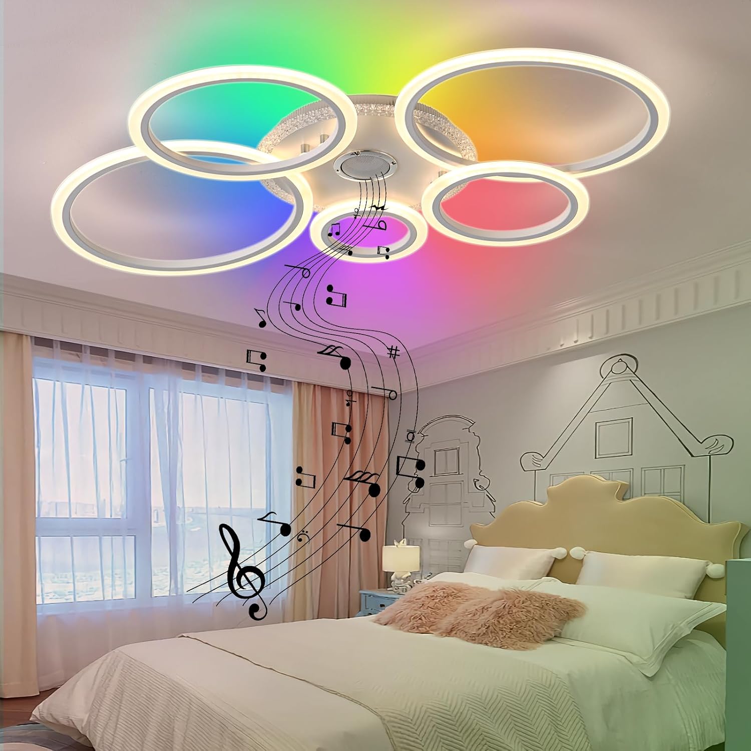 Smart RGB Ceiling Light with Memory Mode and Dimmable,Living Room Lamp with Remote and App Control3000k-6500k, 95cm Ceiling Lamps with Bluetooth for Bedroom,Kitchen,Pub,Cabaret Karaoke bar