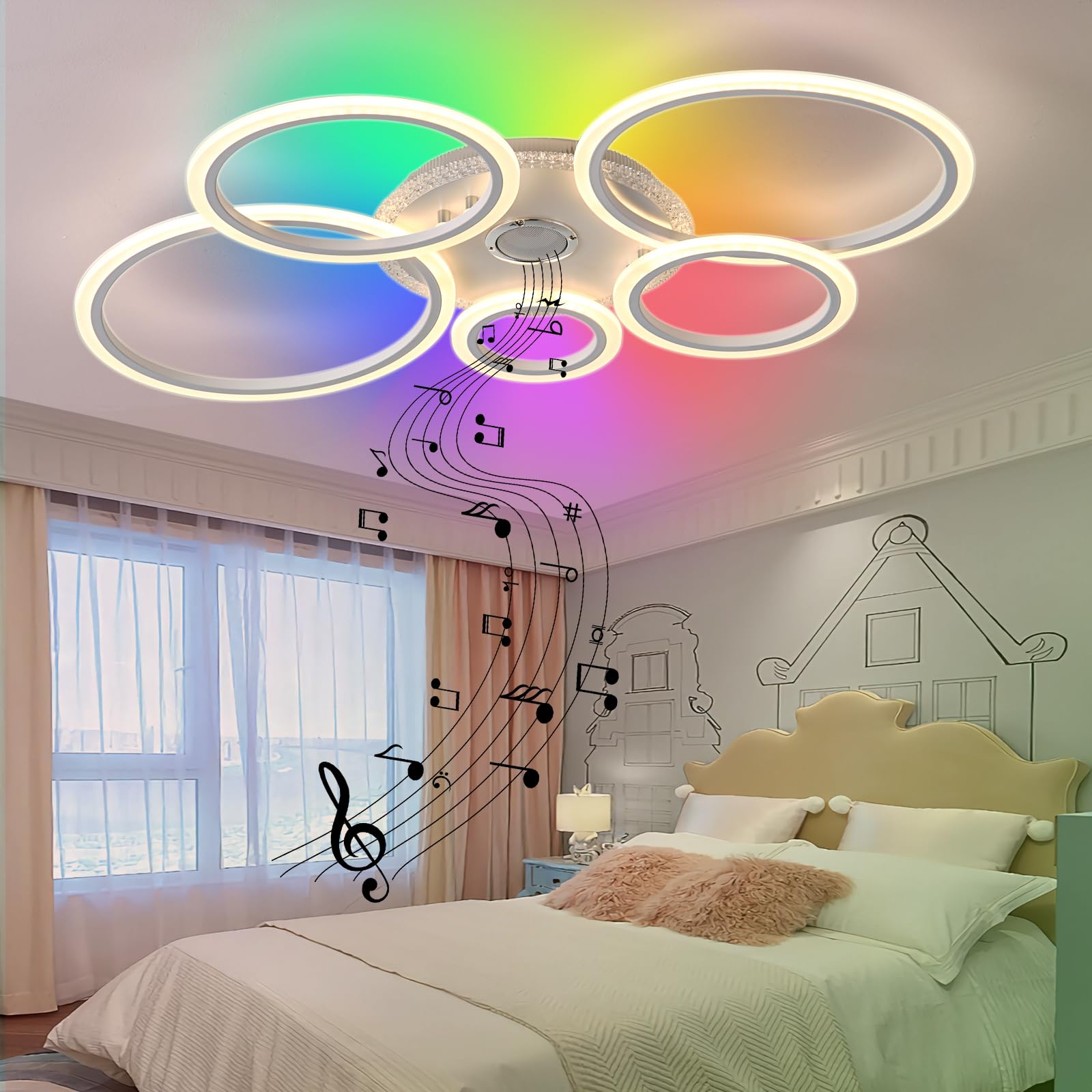 Plafoniera RGB Intelligente Modalità di Memoria e Dimmerabile,Lampadario Soggiorno con Telecomando e App (3000k–6500k),Plafoniere da 95 Cm con Bluetooth Per,Pub,Cabaret,Bar Karaoke