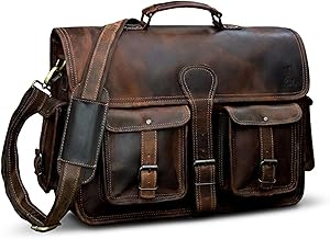Leather Briefcase Work Bag for Men Women Dark Brown Crossbody Genuine Leather Satchel Office