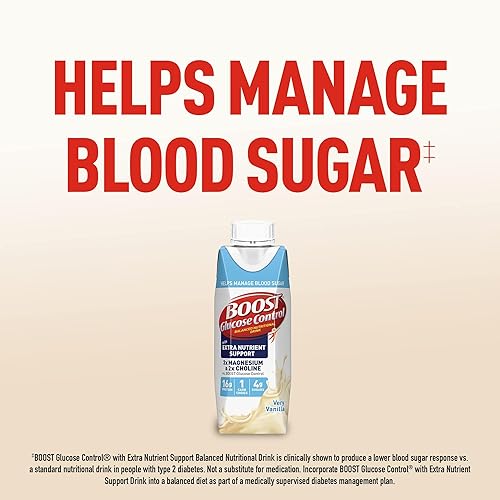 Miniatura 4 de BOOST Bebidas Nutricionales de Control de Glucosa Listas para Beber con Apoyo Nutricional Extra, Vainilla Muy Suave, Cartón, 8 Fl Oz, Paquete de 24