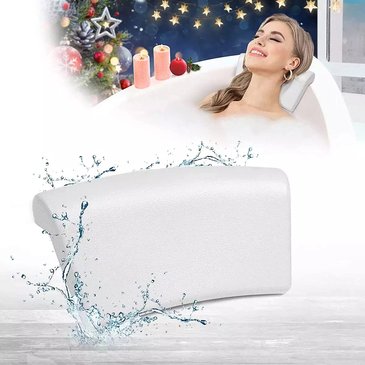 Lonkenn Cuscino da Bagno, Spa Bath Pillow, Cuscino di Vasca da Bagno con Antiscivolo Ventose, Impermeabile Cuscino per Collo Testa Vasca da Bagno,Poggiatesta Ergonomico per Tutti i Tipi di Vasca e Spa