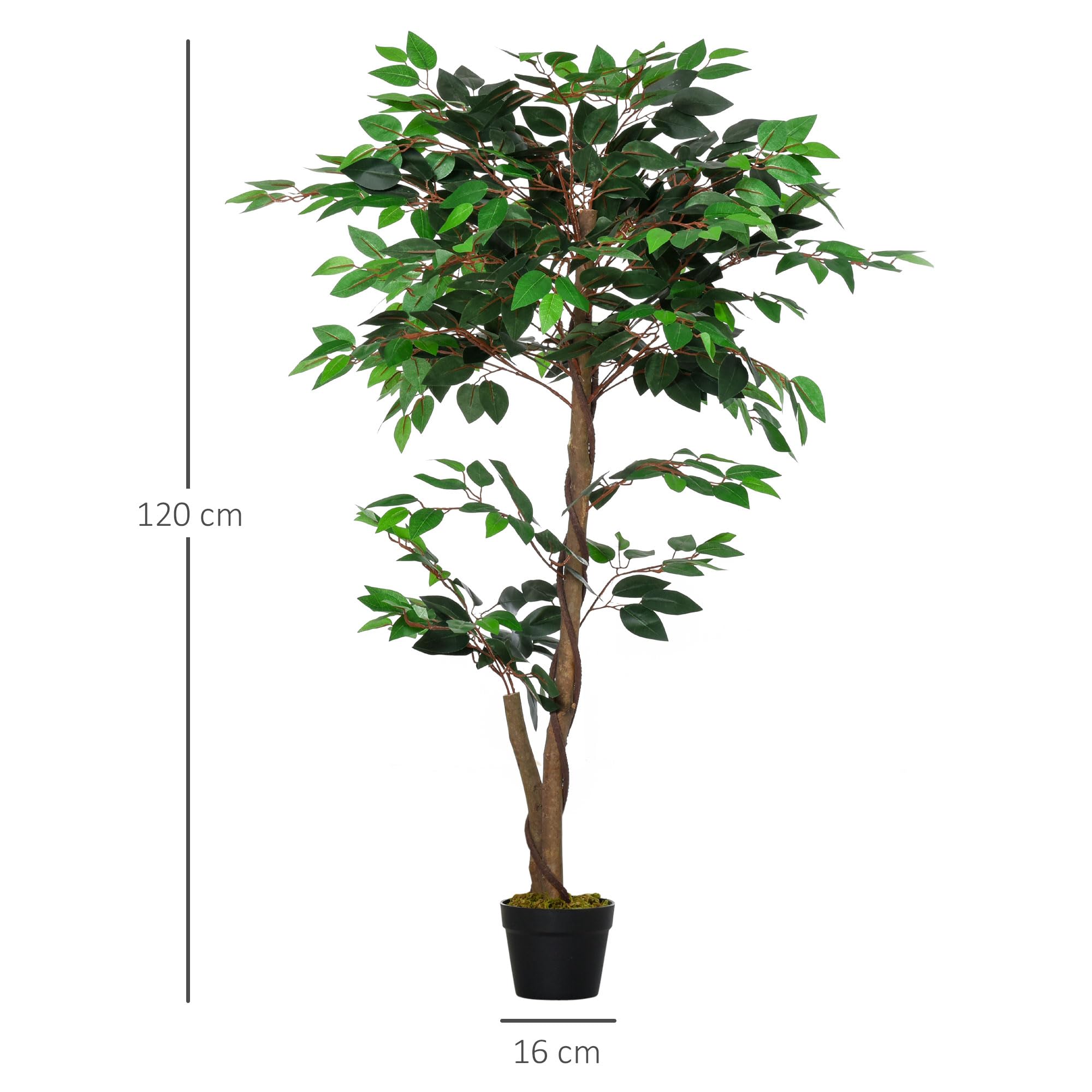 Outsunny Pianta Artificiale per Interni Ø16x120 cm Verde Marrone Nero