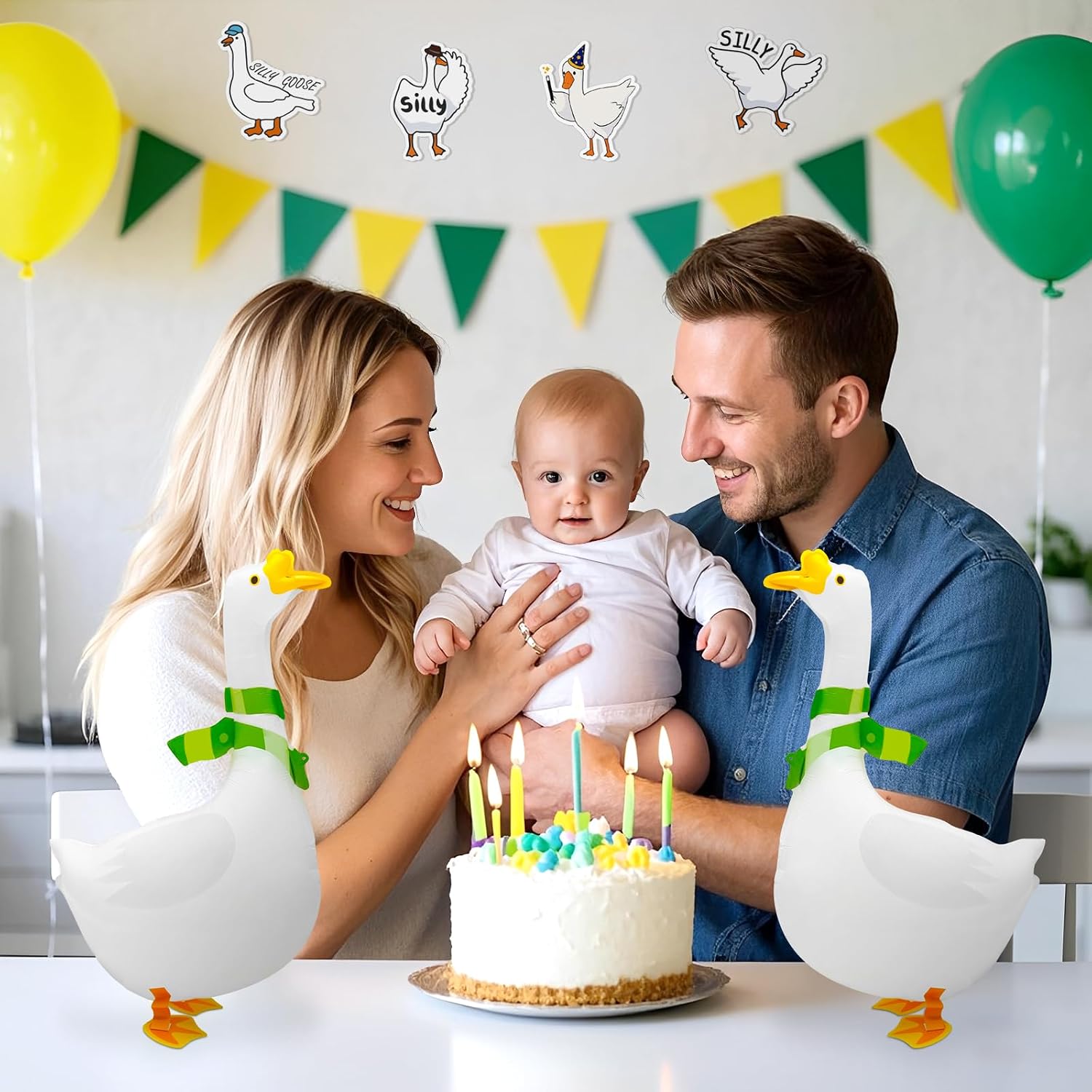 4 PCS Walking Silly Goose Balloons, Large 26x34.7in Cute Animal Goose Balloons with Scarf & Movable Feet for One Silly Goose Birthday Decor, Baby Showers, Farm Party Photo Props