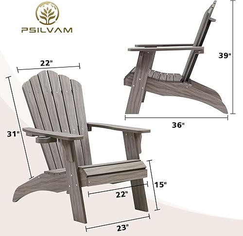 Miniatura 3 de Psilvam Silla Adirondack de gran tamaño, resistente a la decoloración y sin olor, sillas para hoguera de madera de polietileno con soporte para