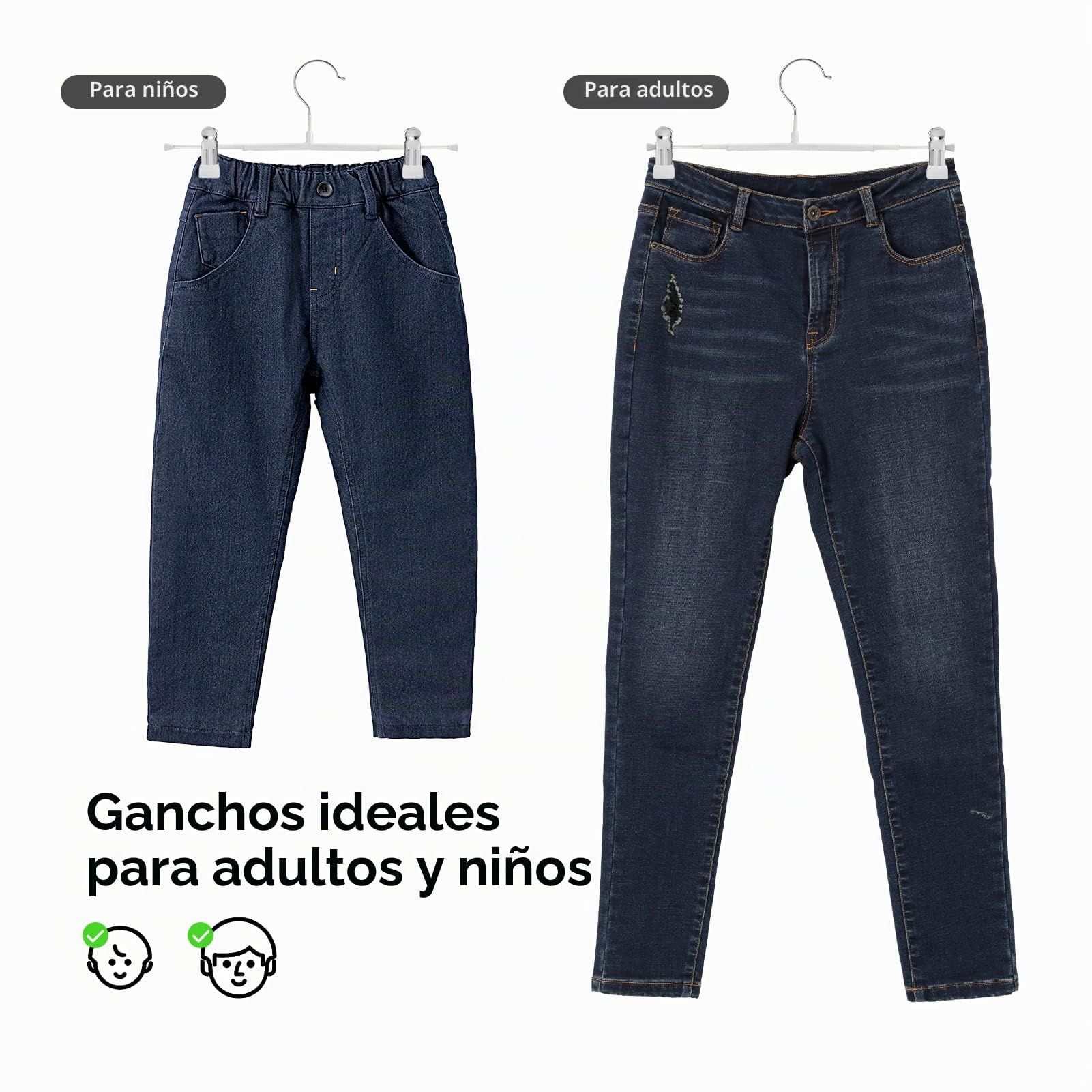 GUANJUNE Perchas finas para pantalones, perchas antideslizantes para pantalones con clips ajustables, perchas que ahorran espacio para ropa, faldas, jeans, abrigos (blanco, 10)