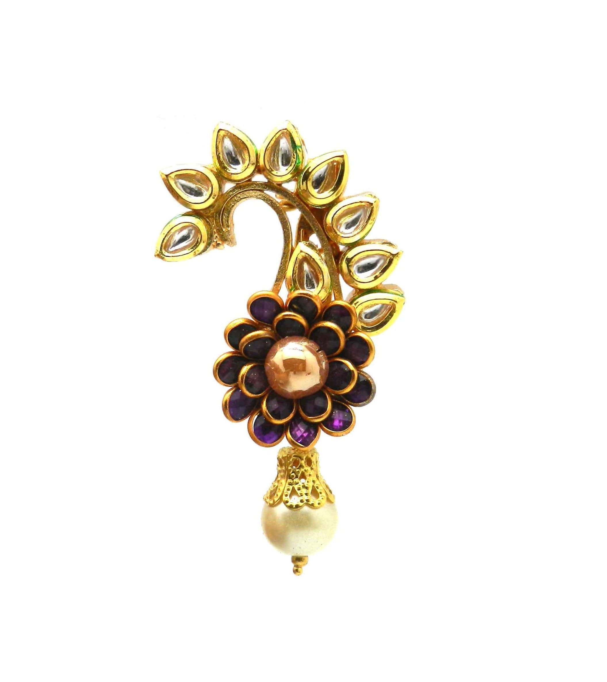 rc radhesh creation Radhesh Creation And Jewellery Gold Plated Kundan Brooch for Men (Purple)-picture-26