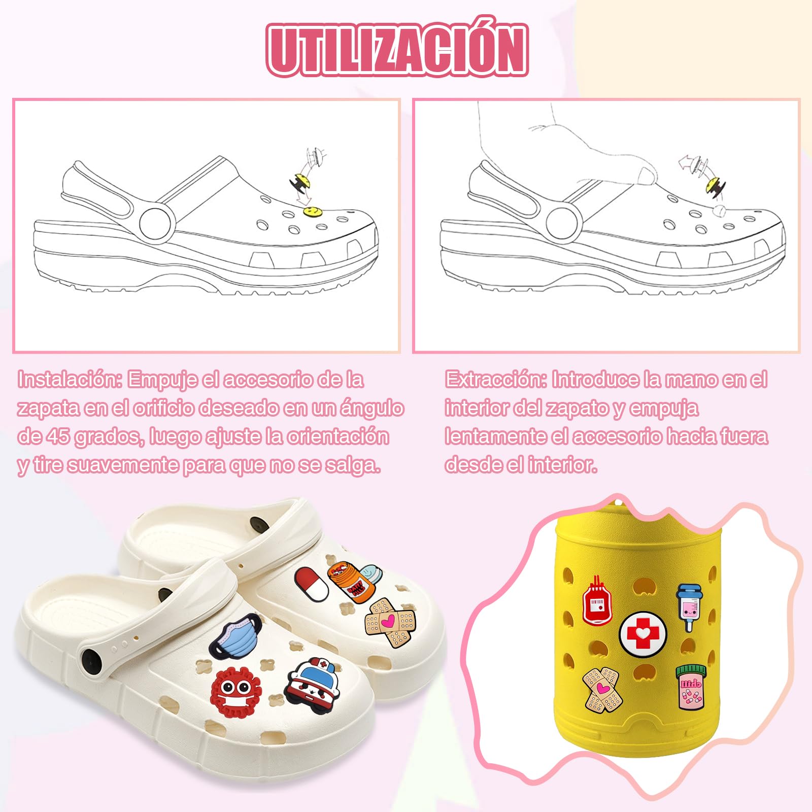 40/82 PCS Nurse Doctor Accesorios para Shoes, PVC Pin Crocs Waterproof Adornos Medical Care Series
