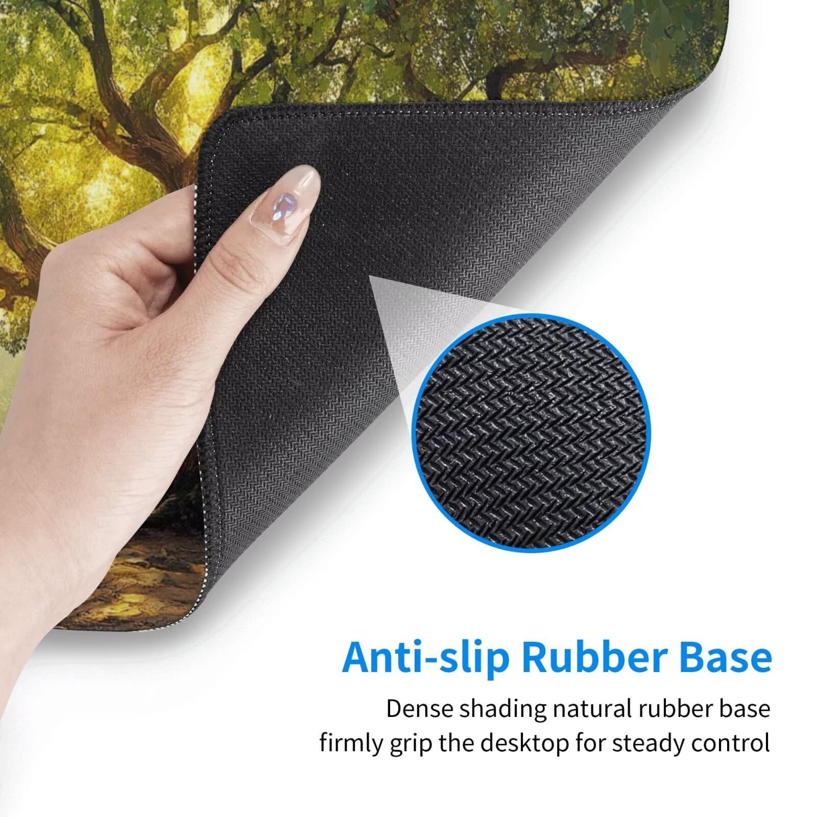 Gaming Mauspad XXL 1000x500x3mm Mousepad Verlängertes Groß Mauspad Schreibtischauflage,Genähte Kanten rutschfeste Gummibasis,Verbessert Präzision Geschwindigkeit Home Office Grüner großer Baum L-3672