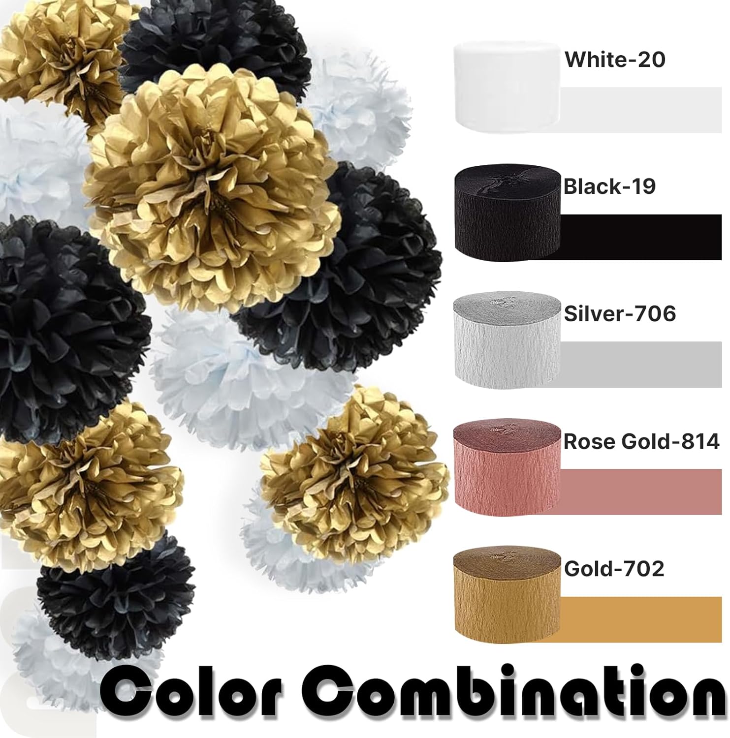 PartyWoo Black Crepe Paper Streamers 4 Rolls 328 ft Pack of Black Crepe Paper for Graduation Halloween New Year Anniversary Birthday Party Decorations (1.8 Inch x 82 Ft/Roll), Black-19