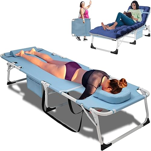 ABORON Sillón 4 en 1 con agujeros para la cara y los brazos para bronceado, reclinable plegable de alta resistencia de 440 libras con cojín
