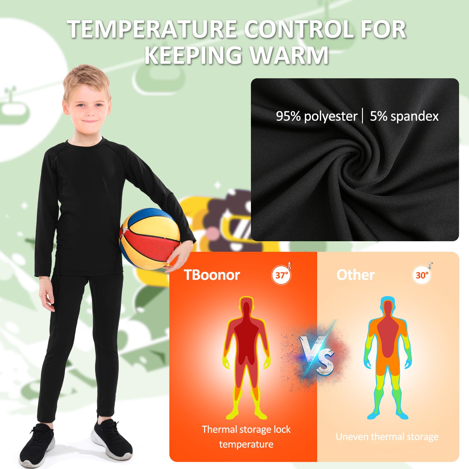 TBoonor Biancheria Intima Termica per Bambini Set di Biancheria Intima da Sci Bambini Funzionale Camicia Termico Pantaloni per Running Sport Invernali Ragazzi