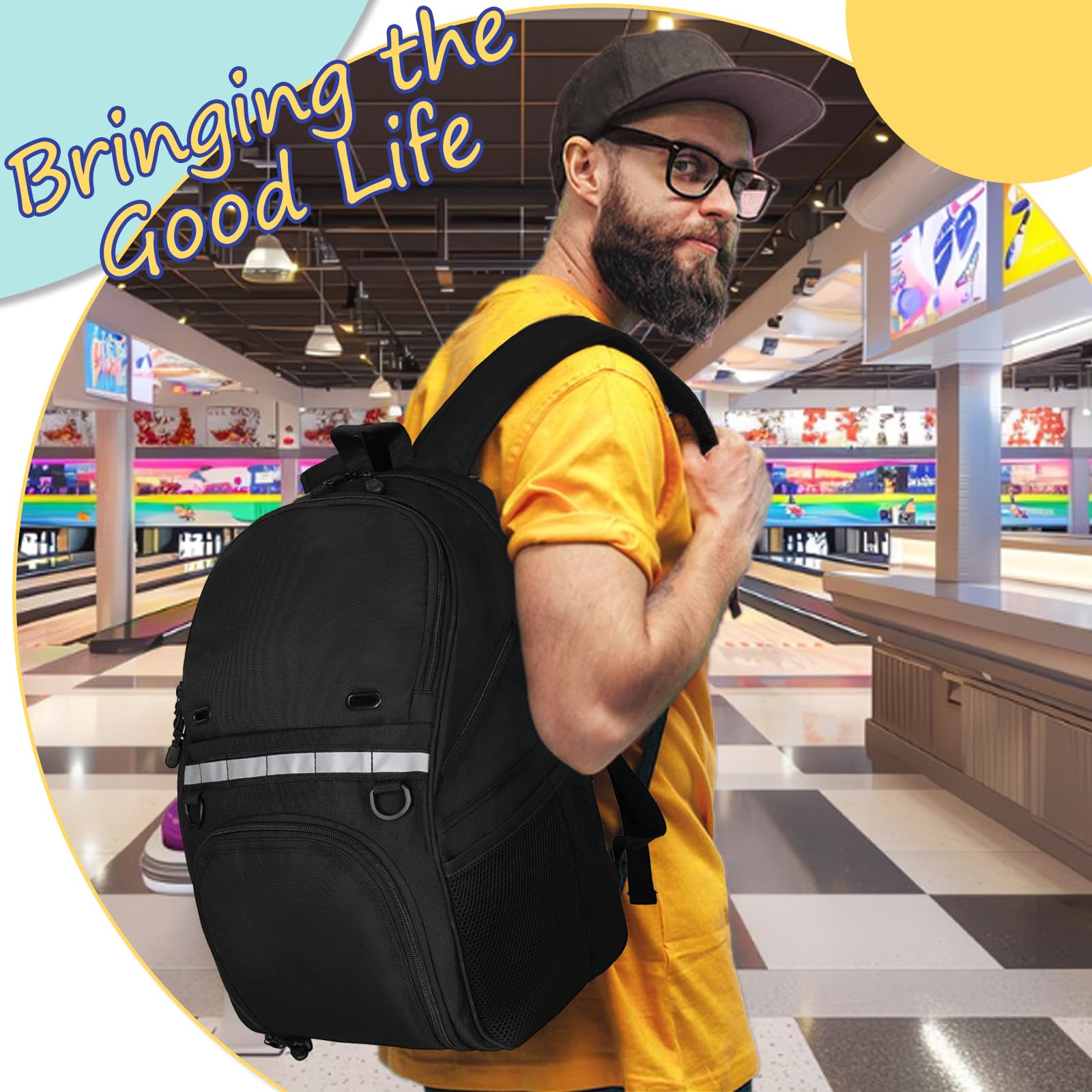 Goloni Bowling-Rucksack, Bowlingtasche mit Schuhfach bis Größe 44, Bowlingtasche mit gepolstertem Ballhalter