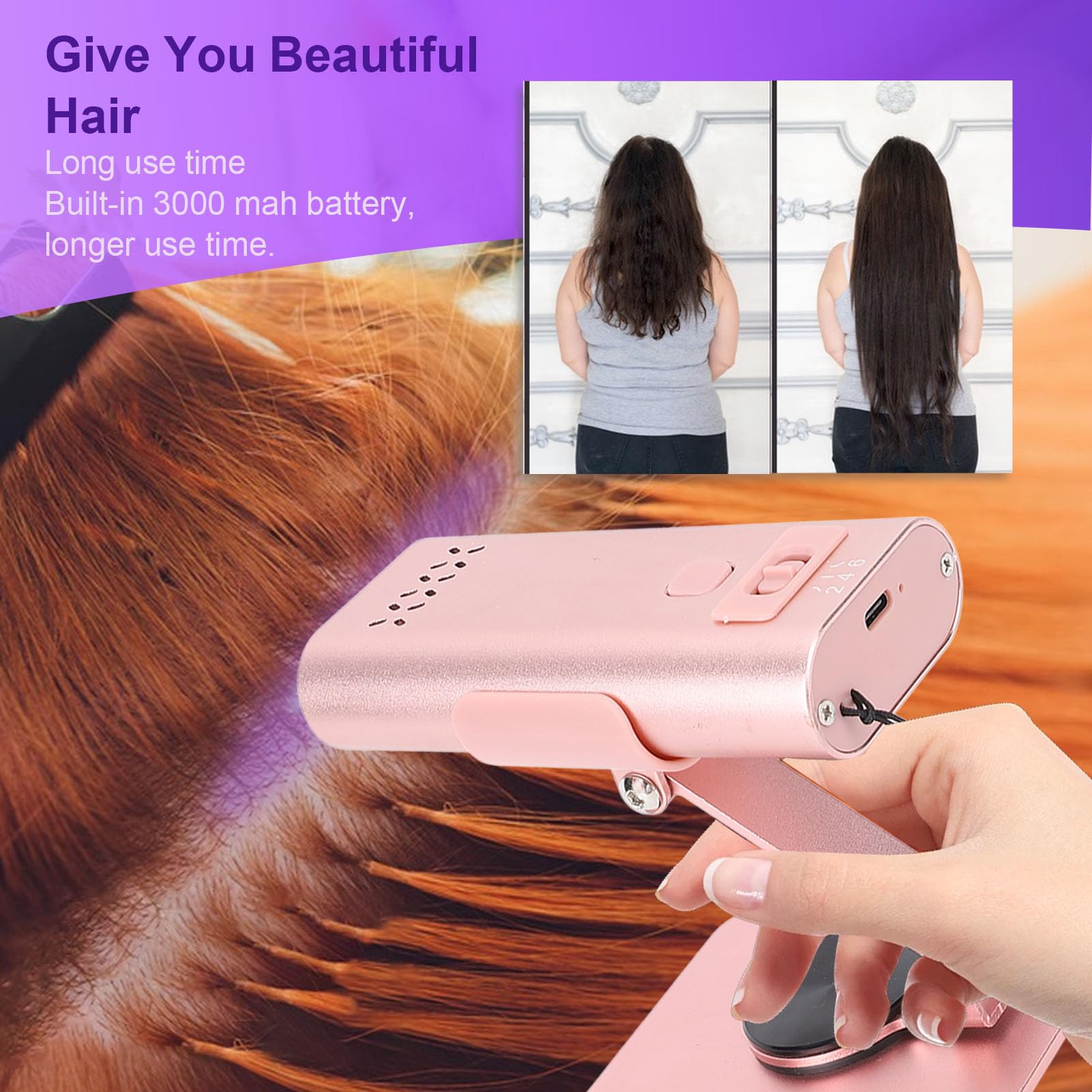 Luz LED para extensión de cabello, portátil, de curado rápido, recargable, batería de 3000mAh, lámpara de extensión de cabello para salón en casa, aleación de aluminio (Estilo 2 (105x52cm / 41,3x20,5