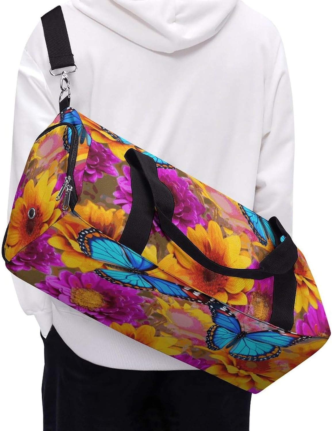 Gym Bag for Men Travel Duffle Bag Colorful Butterfly Flower Tote Bag Weekender Duffel Bag Weekender Bag for Sports