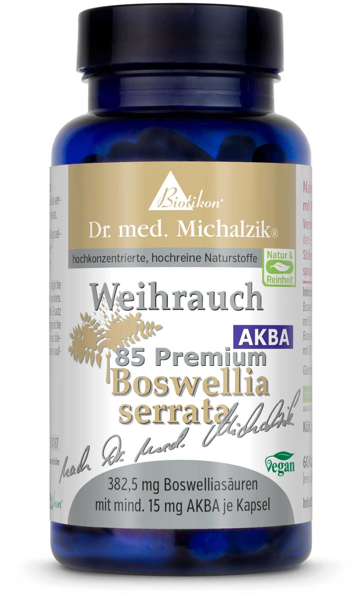 Weihrauch BS-85 AKBA Dr. med. Michalzik - 100% indischer Weihrauch - 15mg AKBA je Kapsel - Boswelliasäure 85% - von BIOTIKON®
