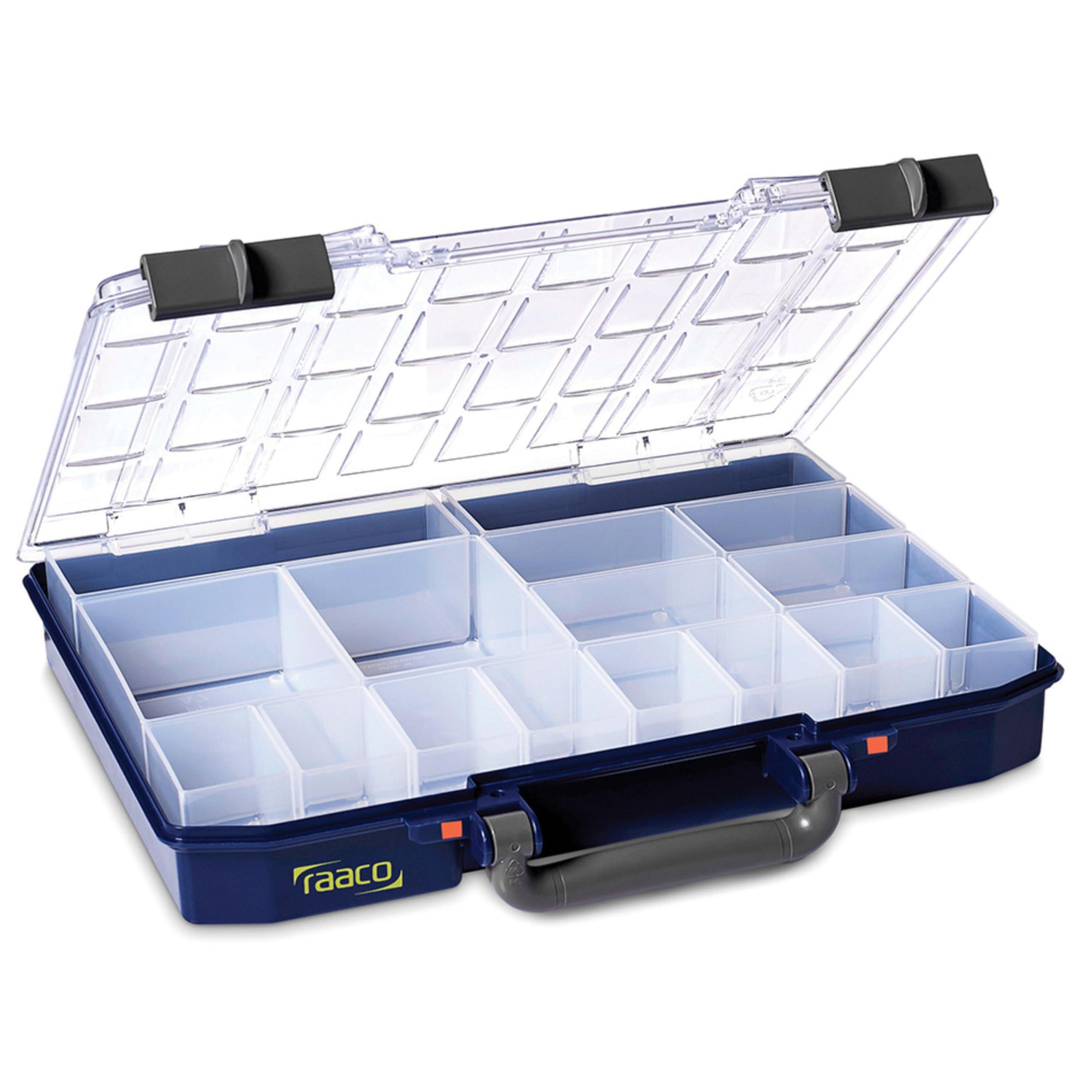Raaco CarryLite 55 4x8-16 boîte de rangement, 16 compartiments, module | Boîte de Rangement Légère pour Atelier, avec 16 Compartiments pour Petites Pièces, Capacité de 8 kg, Stockage Sécurisé, clair