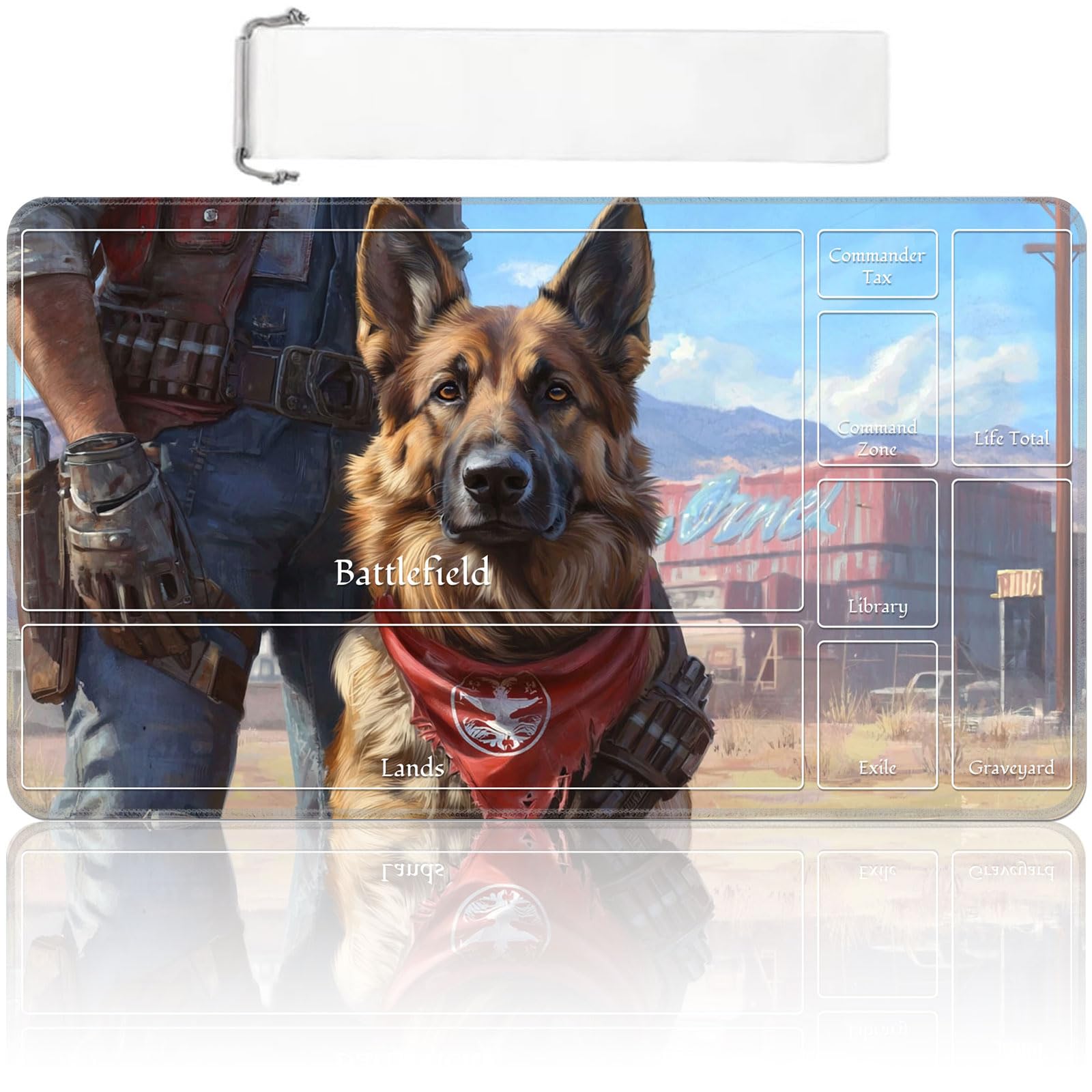 MTG Playmat with Zones 24x14 Inch – Trading Card Game Mat for Magic The Gathering, TCG Playmat with Free Storage Bag, Non-Slip Rubber Base Card Battle Play Mat, German Shepherd