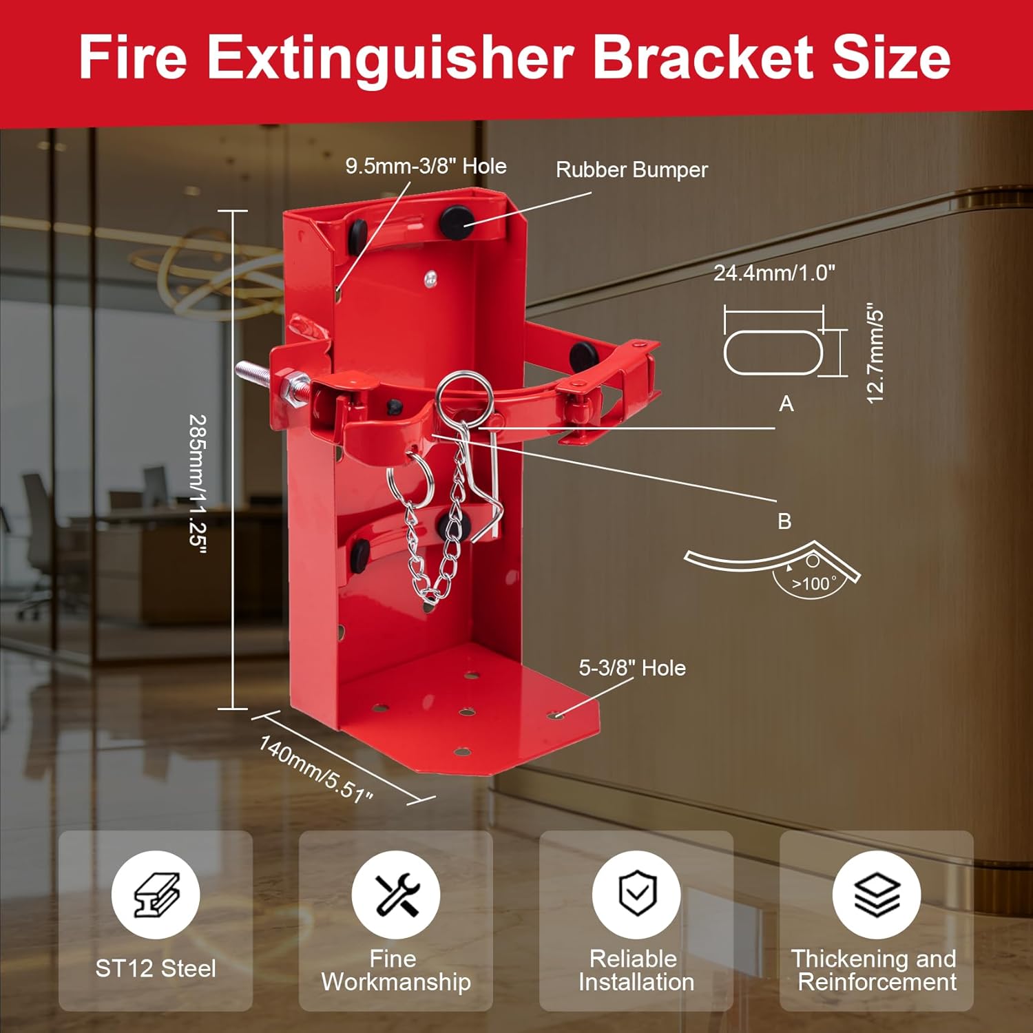 Heavy Duty Fire Extinguisher Bracket,Fire Extinguisher Mount Bracket for 10lb Dry/5lb Co2 Extinguisher,Metal Wall Mount Fire Extinguishers Holder for Vehicle, Boat, Marine, Truck, Home, School (Red)