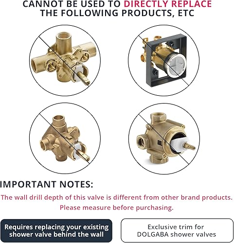 Miniatura 4 de Manija de válvula de ducha, kit de llave mezcladora de ducha de baño, válvulas de control de ducha de montaje en pared, válvulas rugosas de tina de