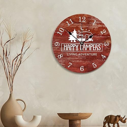 Miniatura 5 de Happy Campers - Reloj de pared para campamento, color rojo, rústico, de madera de granero, de 10 pulgadas, silencioso, sin tictac, funciona con