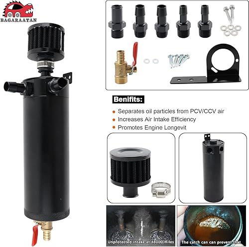 Miniatura 6 de BAGARAATAN Kit de latas de aceite de 2.5 onzas líquidas, tanque de depósito de aceite desconcertado universal de 2 puertos con filtro de ventilación