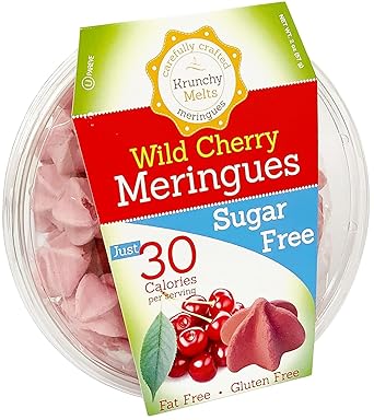Krunchy Melts Original Sugar Free Meringue Cookies - Sugar Free Wild Cherry Flavor - Only 30 Calories Per Serving - Fat Free, Gluten Free, Dairy Free - Keto Friendly - Zero Net Carbs (2 Oz)