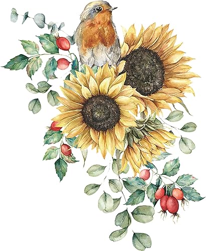 Miniatura 6 de Calcomanías de pared de girasol, pájaro, jardín, colibrí, flores, calcomanías de pared para dormitorio, sala de estar, TV, arte de pared, decoración