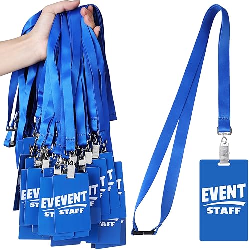 Qilery 50 juegos de cordones para personal de eventos con tarjeta de pase de PVC, cordón azul para eventos, insignias de identificación de